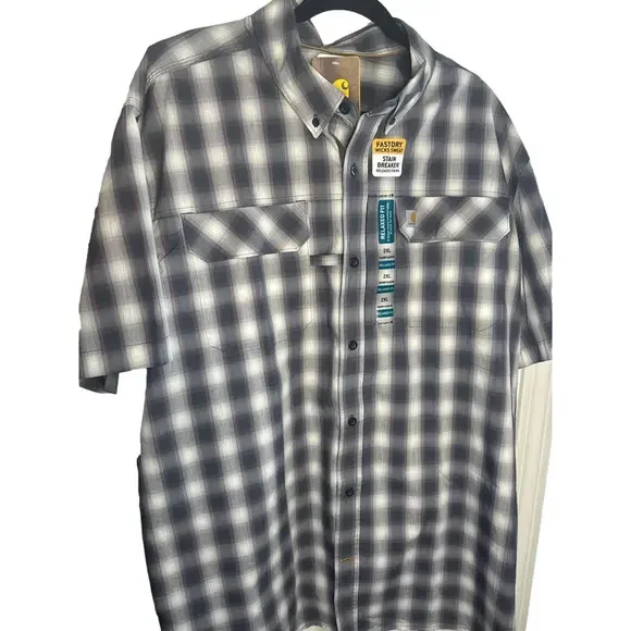 Carhartt NWT Men’s Force Relaxed Fit Short Sleeve Button Front Plaid Shirt - Picture 2 of 14